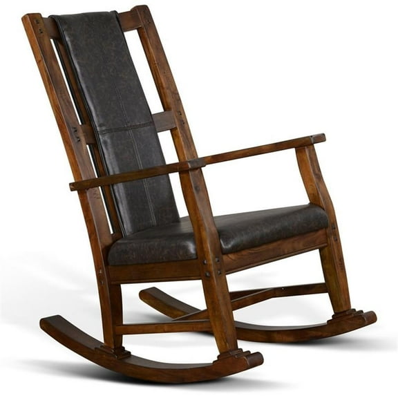 Maklaine Farmhouse Mahogany Wood Rocking Chair in Dark Brown