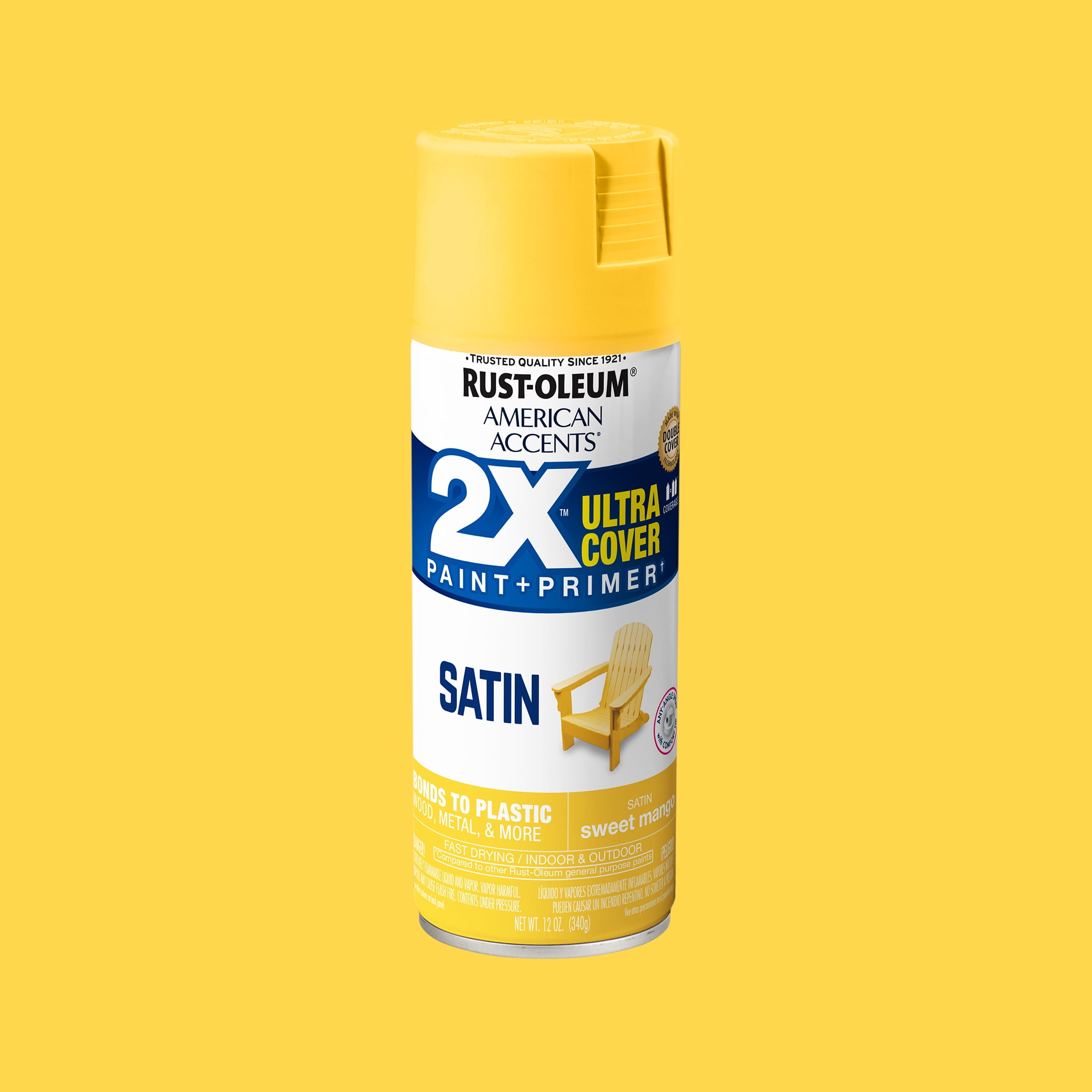 (2 pack) Sweet Mango, Rust-Oleum American Accents 2X Ultra Cover Satin Spray Paint-389906, 12 oz