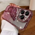 thumbnail image 2 of Compatible with iPhone 14 Case, Cute 3D Glitter Butterfly, Luxurious Electroplated Frame Design, Slim Soft Shockproof Case for Ladies and Girls(Pink), 2 of 9