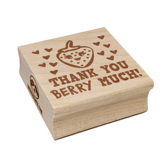 Thank You Very Berry Much Kawaii Strawberry Hearts Square Rubber Stamp Stamping Scrapbooking Crafting - Small 1.25in