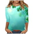 thumbnail image 1 of Diufon T-Shirts de la Saint-Patrick pour Femmes, Grande Taille, Imprimé Trèfle, Manches 3/4, Col Rond, 1 of 5
