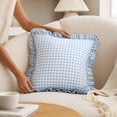 thumbnail image 5 of Blue Checkered Pillow Cover, Ruffled Frill Decorative Cushion Case for Sofa, Bed, Chair, Bedroom, Living Room and Cottage Home Decor, 5 of 7