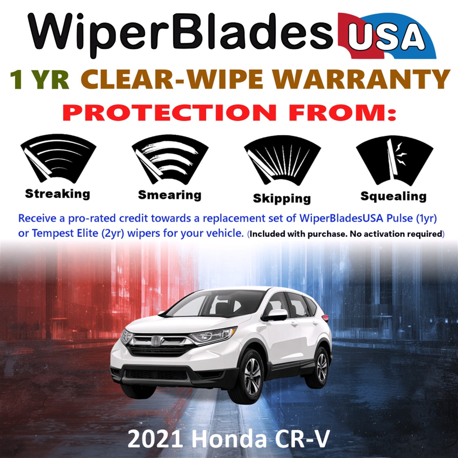 2021 Honda CR-V Beam Wiper Blades Wipers w/1yr Warranty (Set of 2) (WiperBladesUSA)