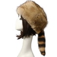 thumbnail image 2 of HOTYA Winter Hat Faux Fur Raccoon Tail Russian Round Flat Top Ear Protects Thick Hat, 2 of 7