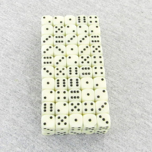 Ivory Opaque Dice with Black Pips D6 12mm (1/2in) Bulk Pack of 100 Wondertrail