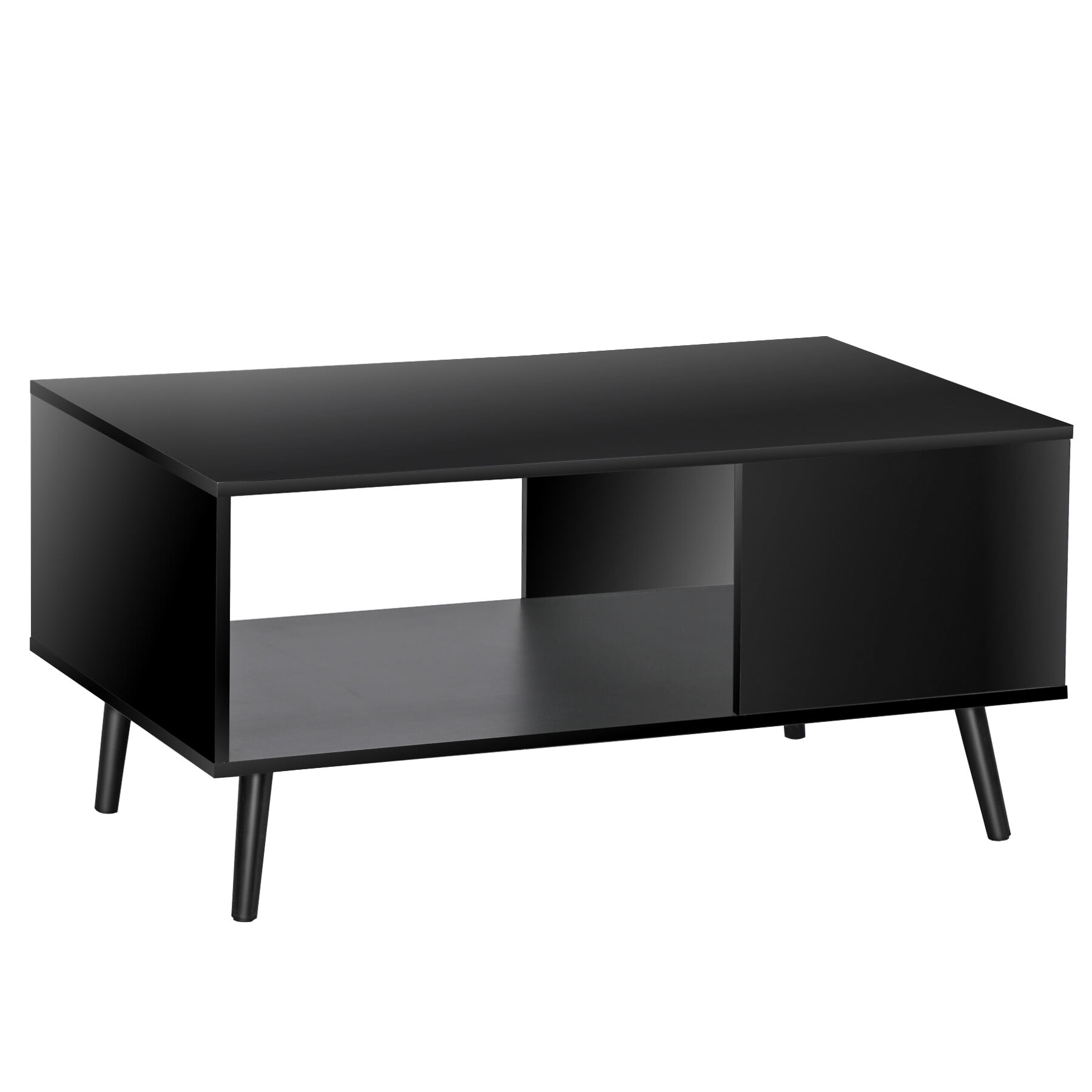 ZENY Wood Frame Mid Century Coffee Table with Open Storage Shelf Livingroom TV Table, Black