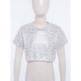 thumbnail image 4 of LiiYii Kids Girls Sparkly Leopard Print Jazz Hip Hop Disco Dance Crop Tops Dancewear Short Sleeve T-Shirt White 2-3, 4 of 7