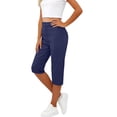 thumbnail image 2 of Capri Pants for Women Elastic High Waist Button Loose Fitting Golf Capris Summer Work Casual Slacks with Pockets, 2 of 7