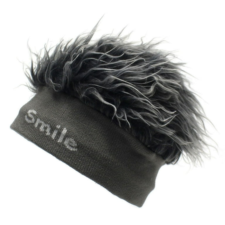 Baggy Skull Cap with Wigs Elastic Smile Alphabet Hat with Hip Hop Style for Boys Student Men Street Dance Black
