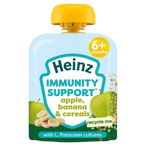 Heinz Immunity Support Baby Pouches, Apple, Banana & Cereals 6m+ 85g, British Import (Pack of 3)