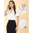 thumbnail image 2 of DARING DIVA Women's Elegant Chiffon Button Down Peter Pan Collar Blouse L White, 2 of 6