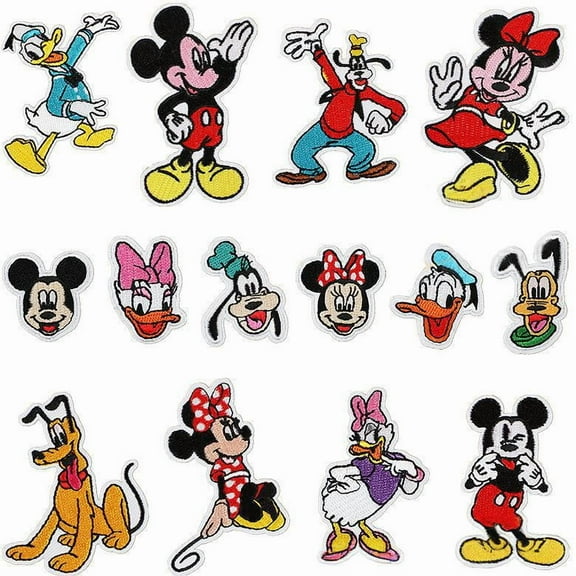 14 Pcs Patches Self Adhesive Patches 3D Donald Duck Embroidered Pluto Applique Sewing Badges Patch for Fabric Clothing Jackets Jeans DIY