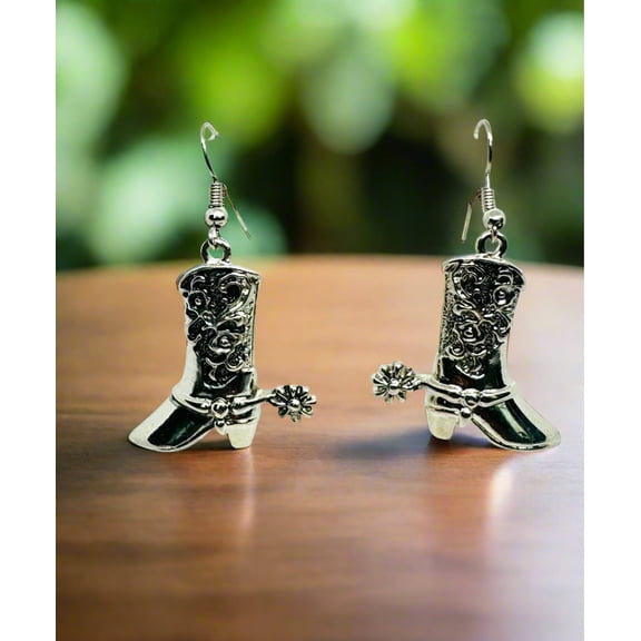 Pierced 2" silver western dangle boot earrings