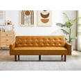 thumbnail image 3 of Futon Sofa Bed, Convertible Sleeper Sofa, Loveseat Couch PU Leather Sofabed with Wooden Legs for Small Spaces Room Home Office Hotel with Adjustable Backrest, Reclining (Brown), 3 of 9