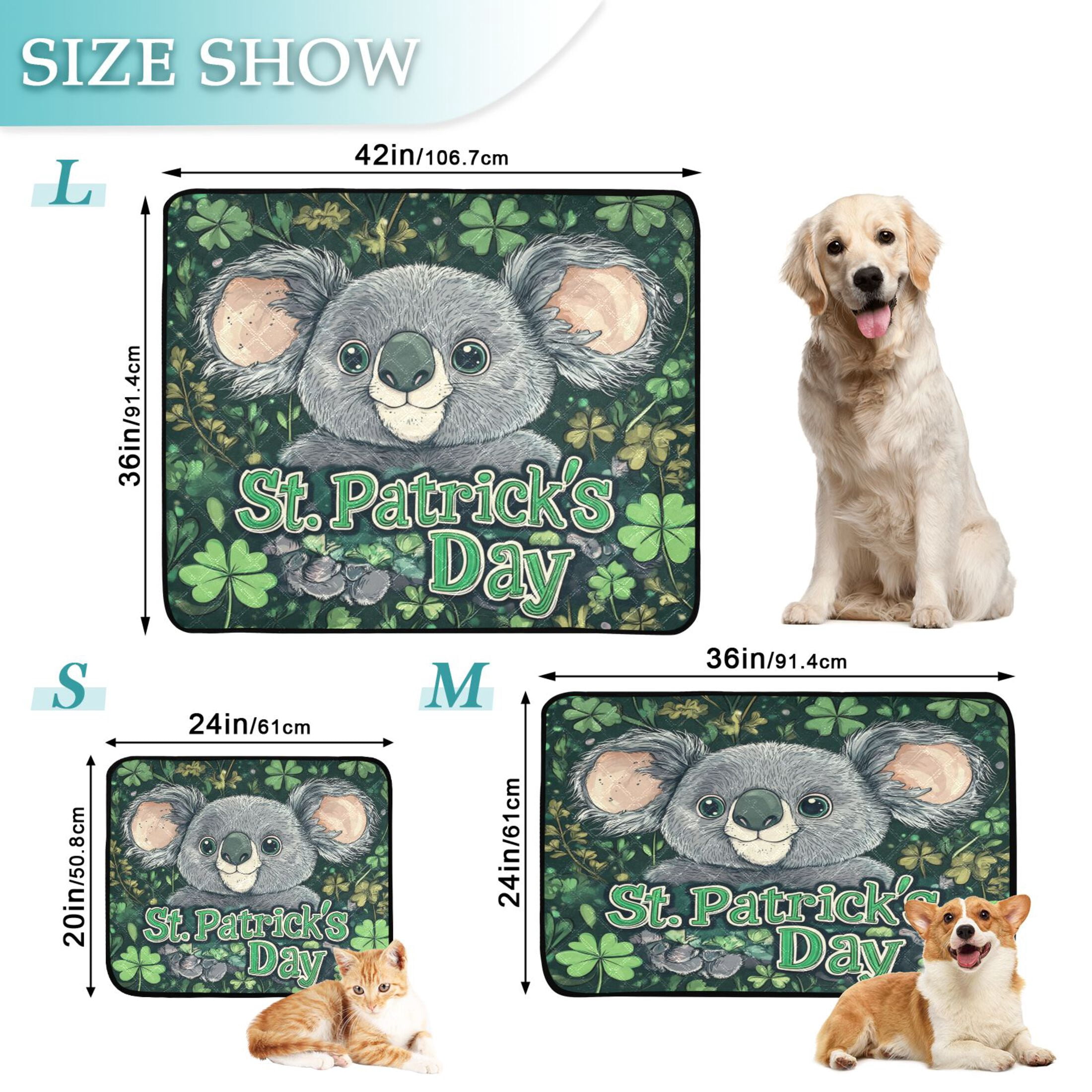 Qxltty Stpatricks Day Cute Koala Cat litter Pads Pet Set of 3 Diaper Mats Center Anti-leakage Layer Absorbent Soft and Comfortable