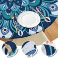thumbnail image 4 of Stretch Round Tablecloth with Boho Floral Design, 44 Inch Elastic Hem for 38 to 42 Inch Tables, Durable Vinyl Cover for Cafe and Home, 4 of 7