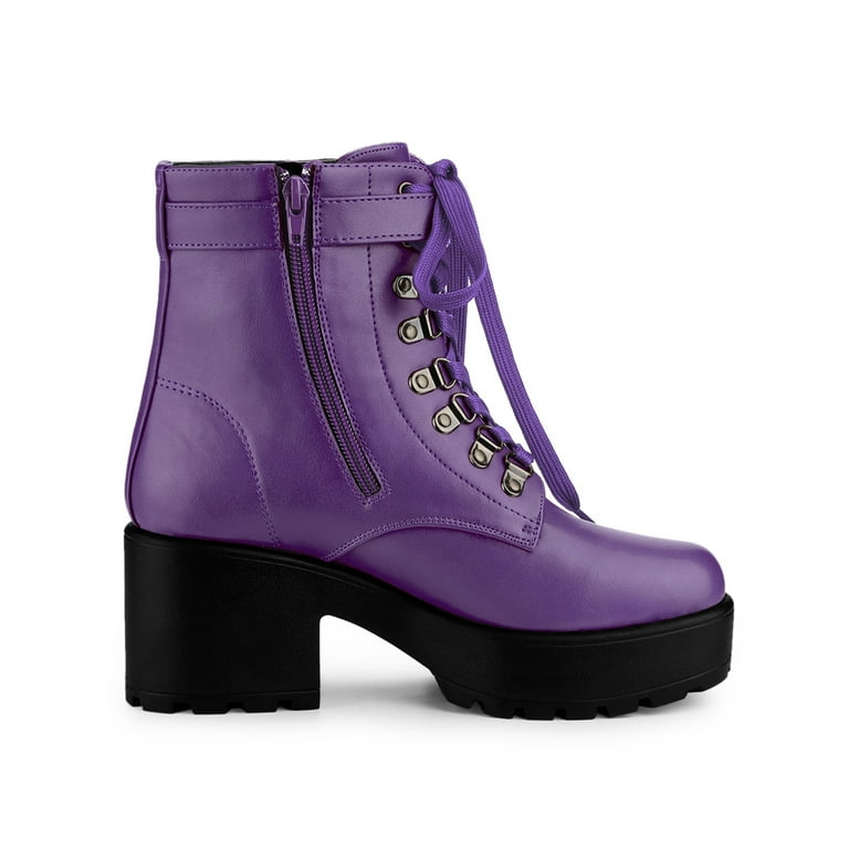 BLISSFUL STEP Women s Zip Block Heel Platform Ankle Combat Boots Purple 7.5 Walmart
