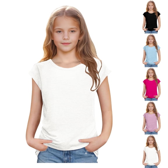 SGFCWSX Girls Short Sleeve T-Shirt, Kids Soft Crew Neck Solid Color Cotton Tees Casual Summer Tops White Size 12-18 Months
