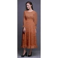 thumbnail image 3 of Bimba Robe Smockée à Manches Longues pour Femmes Col Rond à Volants Été Maxi-Medium, 3 of 5