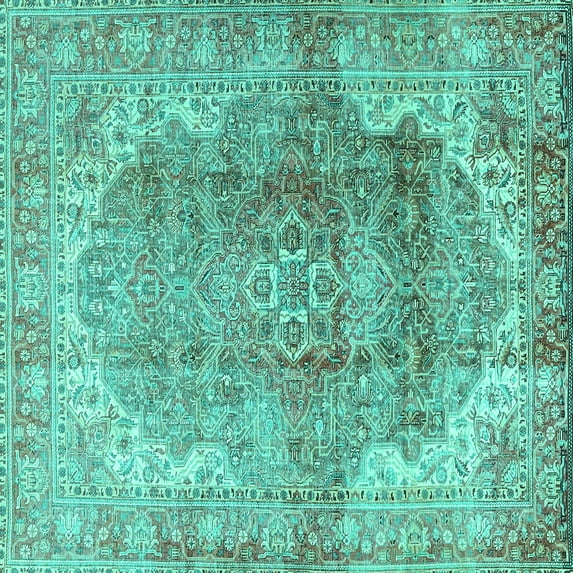 Ahgly Company Indoor Square Medallion Turquoise Blue Traditional Area Rugs, 4' Square