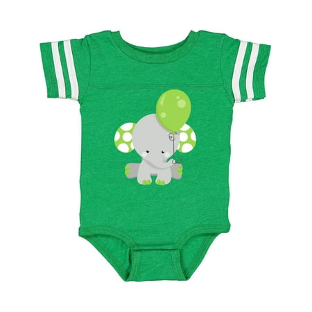 

Inktastic Little Gray Elephant Holding A Green Balloon Gift Baby Boy or Baby Girl Bodysuit