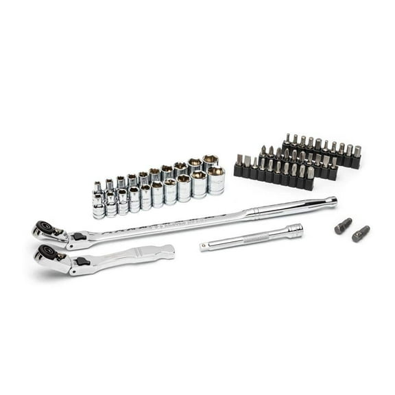 1/4 in. Drive 6-Point SAE/Metric Slim Flex-Head Ratchet and Socket Mechanics Tool Set (55-Piece)