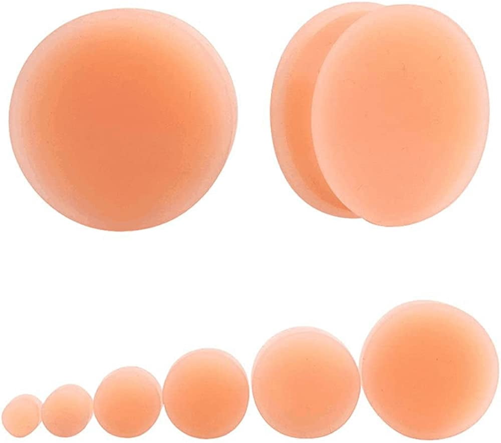 1 Pair Thick Silicone Flesh Tunnel Ear Gauges | Soft Plugs For Stretching, Multi-Color, Sizes From 2g (6mm) To 1\" (25mm)