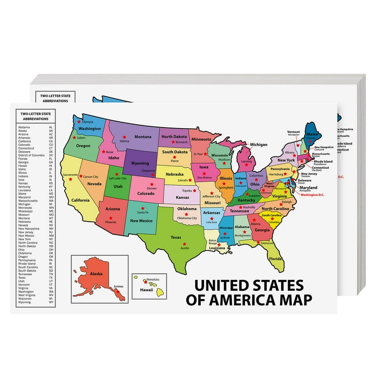 United States Map - USA Poster, US Educational Map - with State Capital -  for Ages Kids to Adults - Home School Office - Printed on 12pt. Glossy Card 