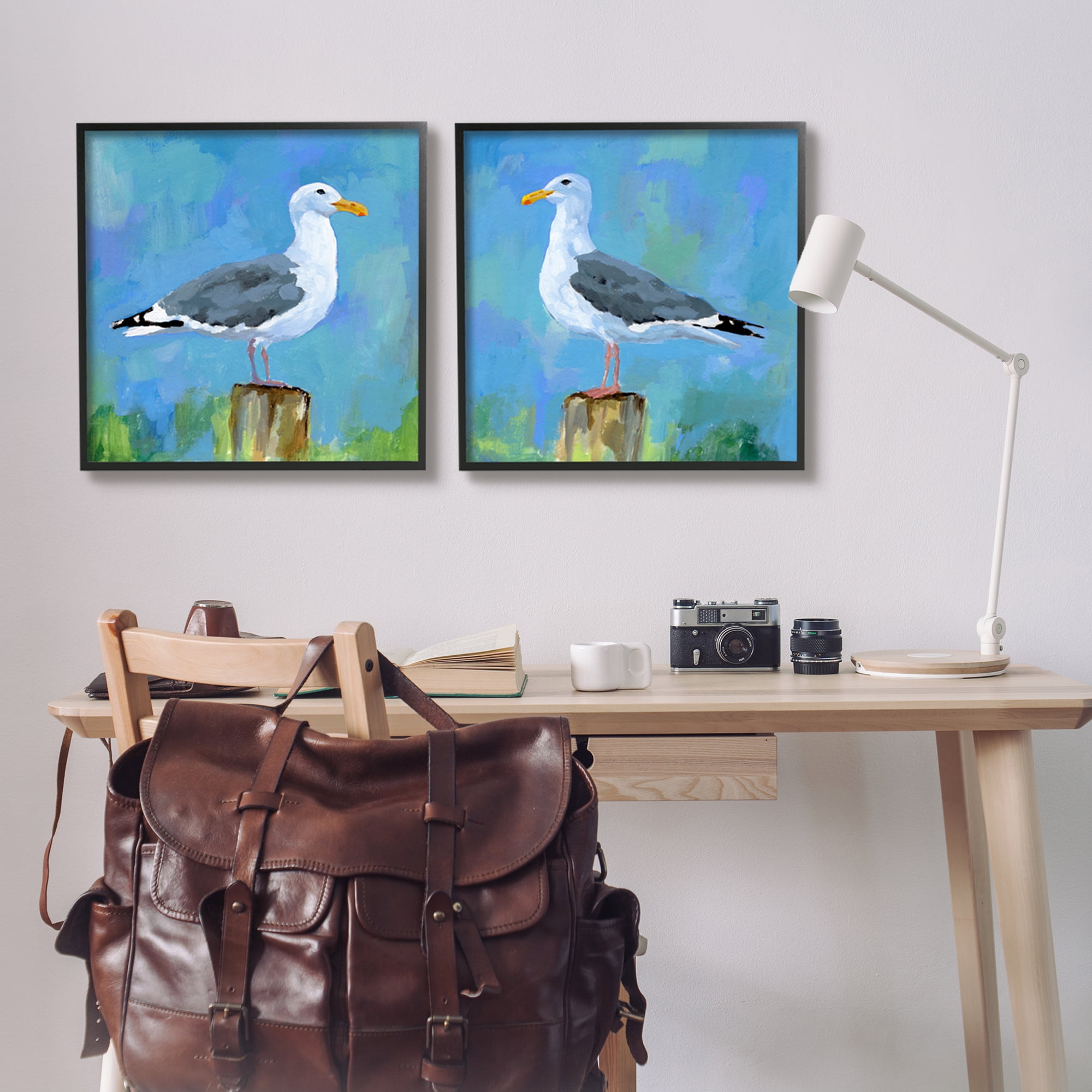 Stupell Industries Nautical Perched Seagulls Animals & Insects Painting Black Framed Art Print Wall Art, 24 x 24, Set of 2