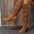 thumbnail image 5 of hopeusnice Round Toe Side Zipper Chunky Heel Knee High Boots Women Suede Dress Boots for Work Khaki 36, 5 of 5