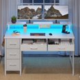 thumbnail image 1 of Greenstell 55" Gaming Computer Desk with LED Lights & Outlets,Home Office Table with Storage Drawer, White, 1 of 6