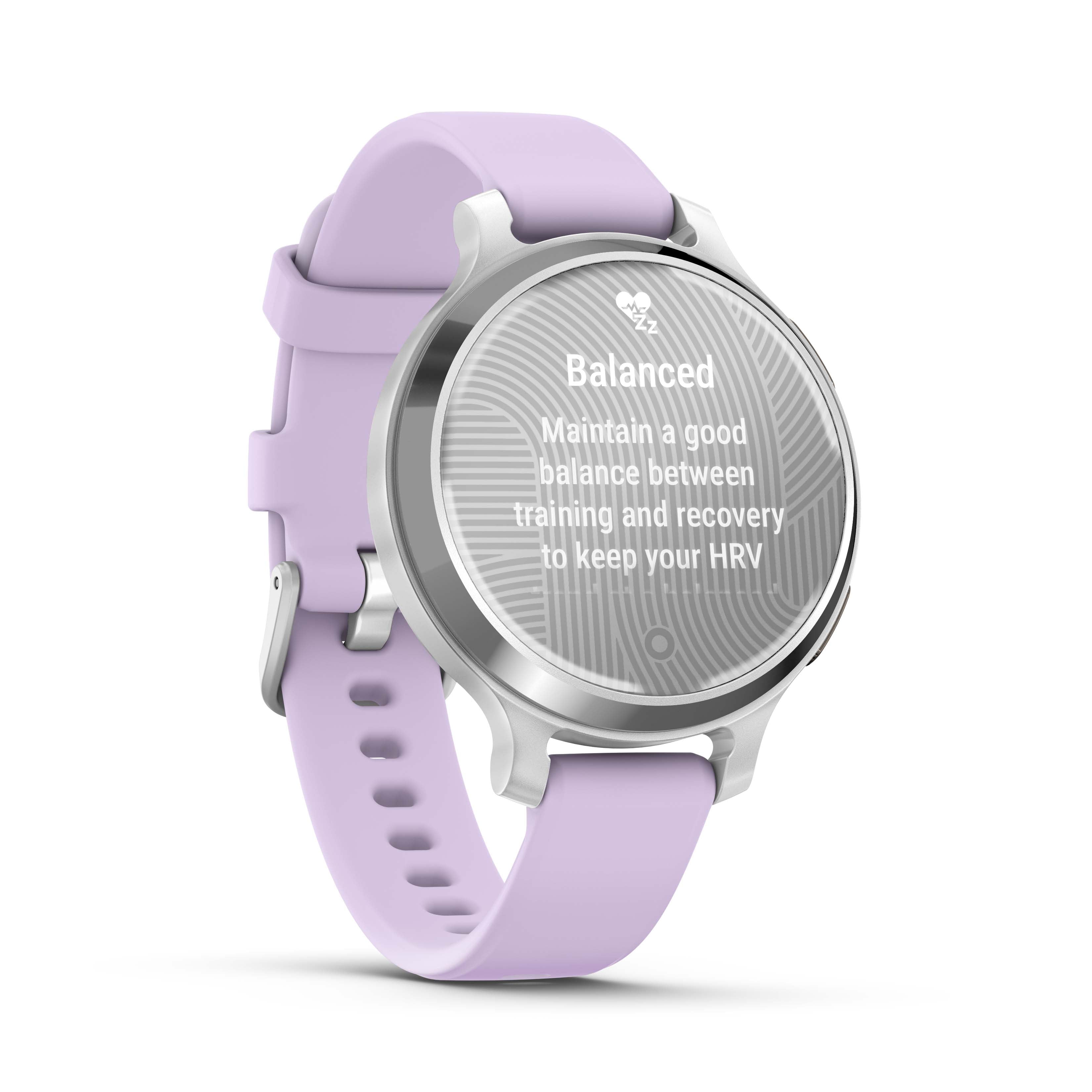 Garmin Lily 2 Active Smartwatch and Fitness Tracker - Silver with Purple Jasmine Silicone Band