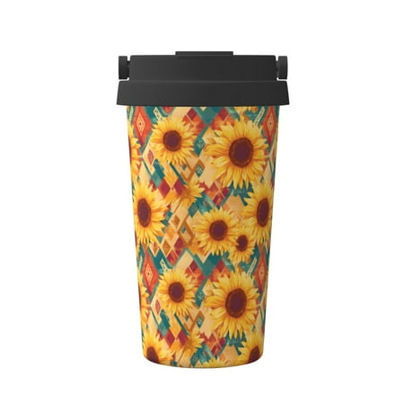 

Matuu Diamond Bohemian Sunflower for Insulated Coffee Mug Reusable Travel Coffee Cup Spill Proof 16oz Stainless Steel Coffee Cups for Hot/Ice Coffee Tea