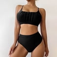 thumbnail image 5 of Women's Solid‑Color High‑Waist Two‑Piece Bikini Set Padded Wire‑Free Loose Spaghetti Strap Split Swimsuit Black L(L), 5 of 5