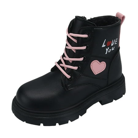 

Ediodpoh Children s Winter Leather Lace up Stylish Color Matching Side Zipper Boots Shoes for Kids Black 13.5