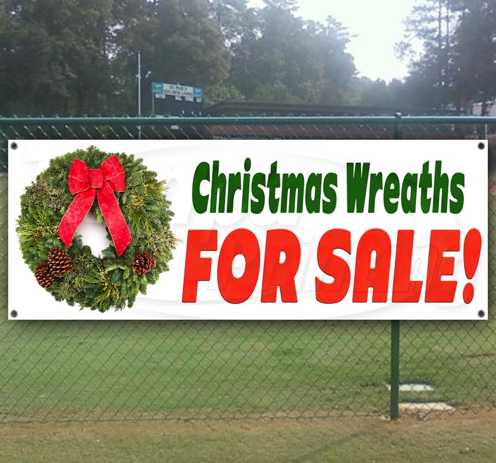 Christmas Wreath Sale Extra Large 13 oz Banner Heavy-Duty Vinyl Single-Sided with Metal Grommets Non-Fabric