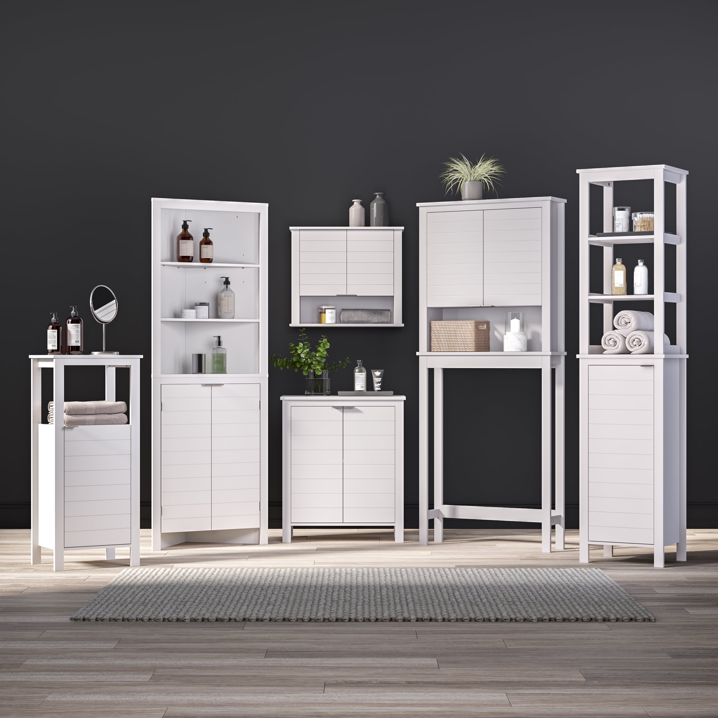 RiverRidge Madison Tall Bathroom Storage Linen Cabinet Organizer with Door - White