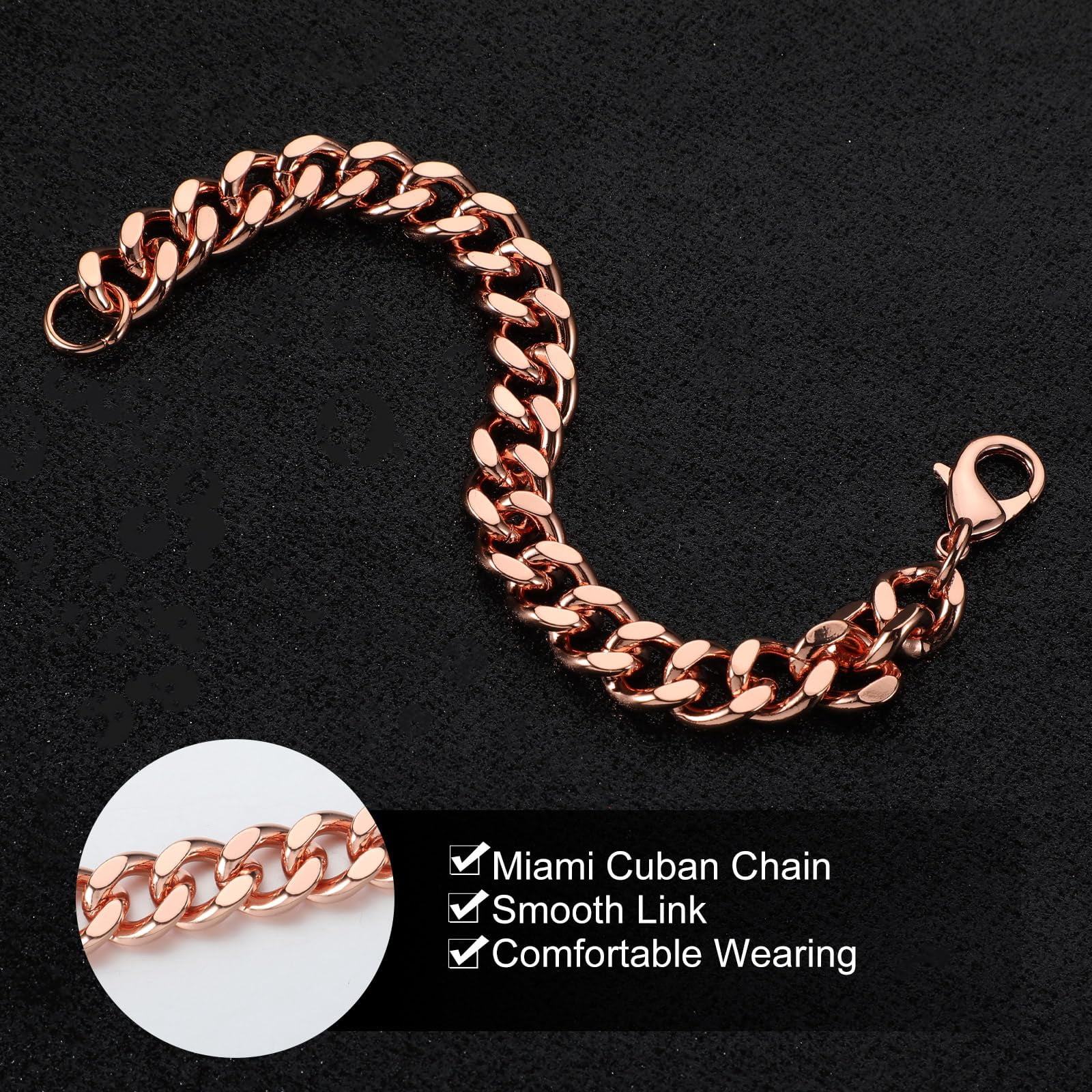 2Pcs Copper Bracelets for Men, 7.5in Link Bracelet, Pure Plated Copper Wide Chain, Solid Color for Mens, Valentine Men's Gift, Women, Health Jewelry, Christmas