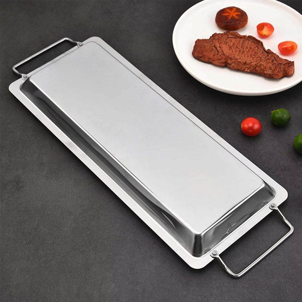 Yvsxxv Stainless Steel Griddle Plate Rectangle Griddle Plancha with Handles for Most BBQ Gas Grills and Charcoal Grills