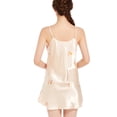thumbnail image 4 of Defitshape Women's Satin Robe Set with Chemise Nightgown 2 Piece Pajama Set Sexy Sleepwear Cami Sleep Dress Crane Printed Nightwear V Neck Short Sleeve Mini Golden Small, 4 of 5