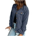 thumbnail image 4 of Lovskoo Women's Corduroy Shacket Shirt Jacket Solid Color Long Sleeve Lapel Loose Casual Cardigan Top Coat Blue, 4 of 9