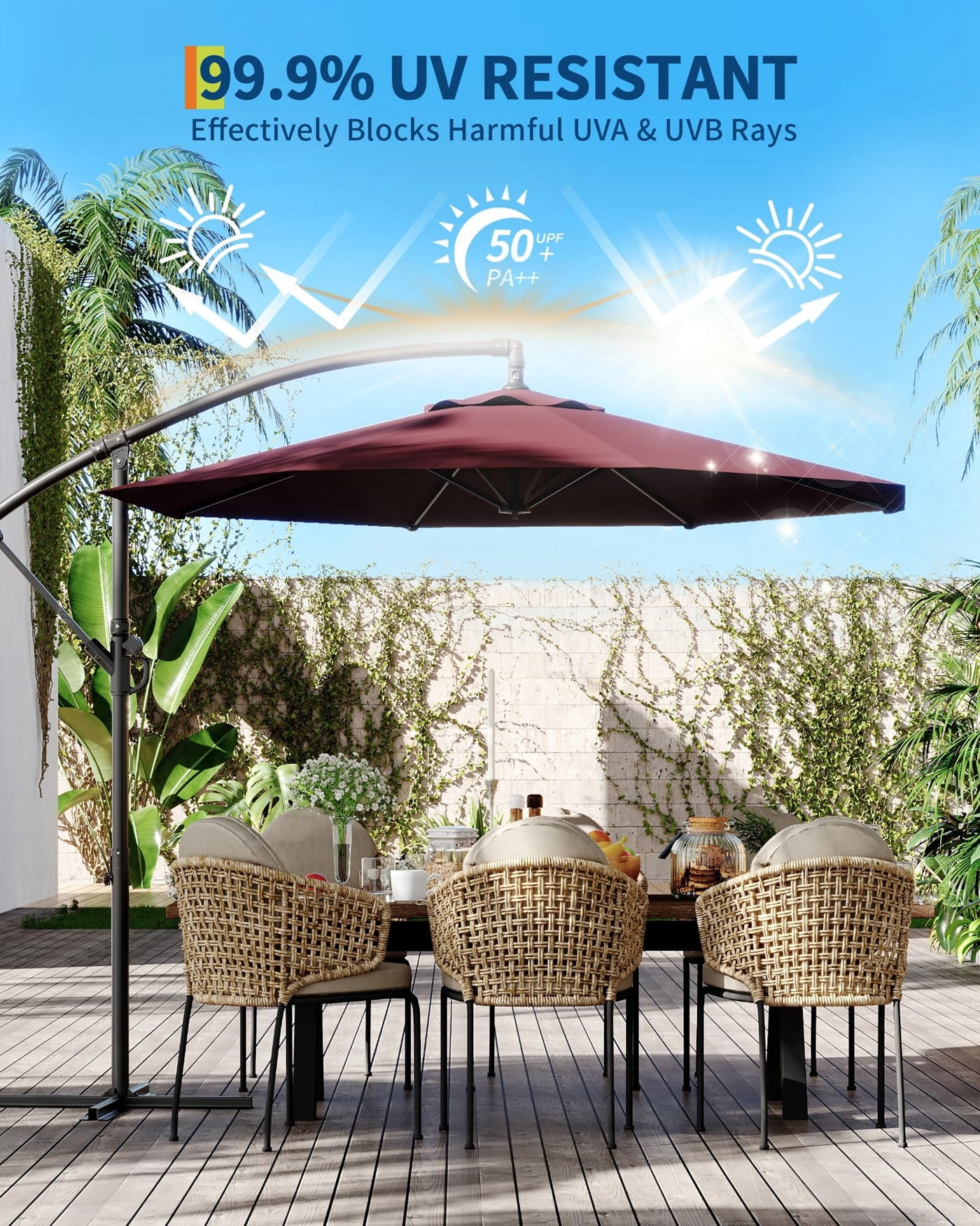 Arigeas 10FT Cantilever Umbrella with Cross Base, Outdoor Offset Patio Umbrella with Tilt and Crank Lift