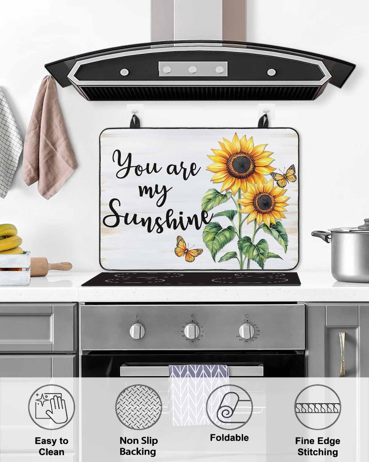 nqOlkjepod Large Induction Cooktop Protector Mat 24"x21", Yellow Sunflower Stove Top Covers for Electric Stove, Butterfly Sunshine Farmhouse Country Stove Burner Cover Mats, Glass Top Stove Cover