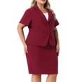 thumbnail image 2 of DARING DIVA Women's Plus Blazer Suit Set Notch Lapel Pencil Skirt 3X Burgundy, 2 of 6
