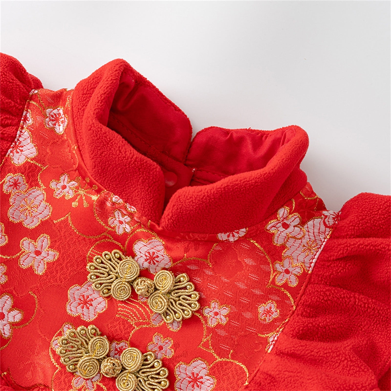 Glisme Long Sleeve Onesies Girl Newborn Ruffle Romper For Chinese Year Thermal Lined Warm Jumpsuit Embroidery Tang Suit Performance Lightweight Playsuit Size 90 Red