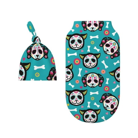 

Wukai Skull Cat Newborn Swaddle Set 100% Cotton Matching Headband and Beanie Set