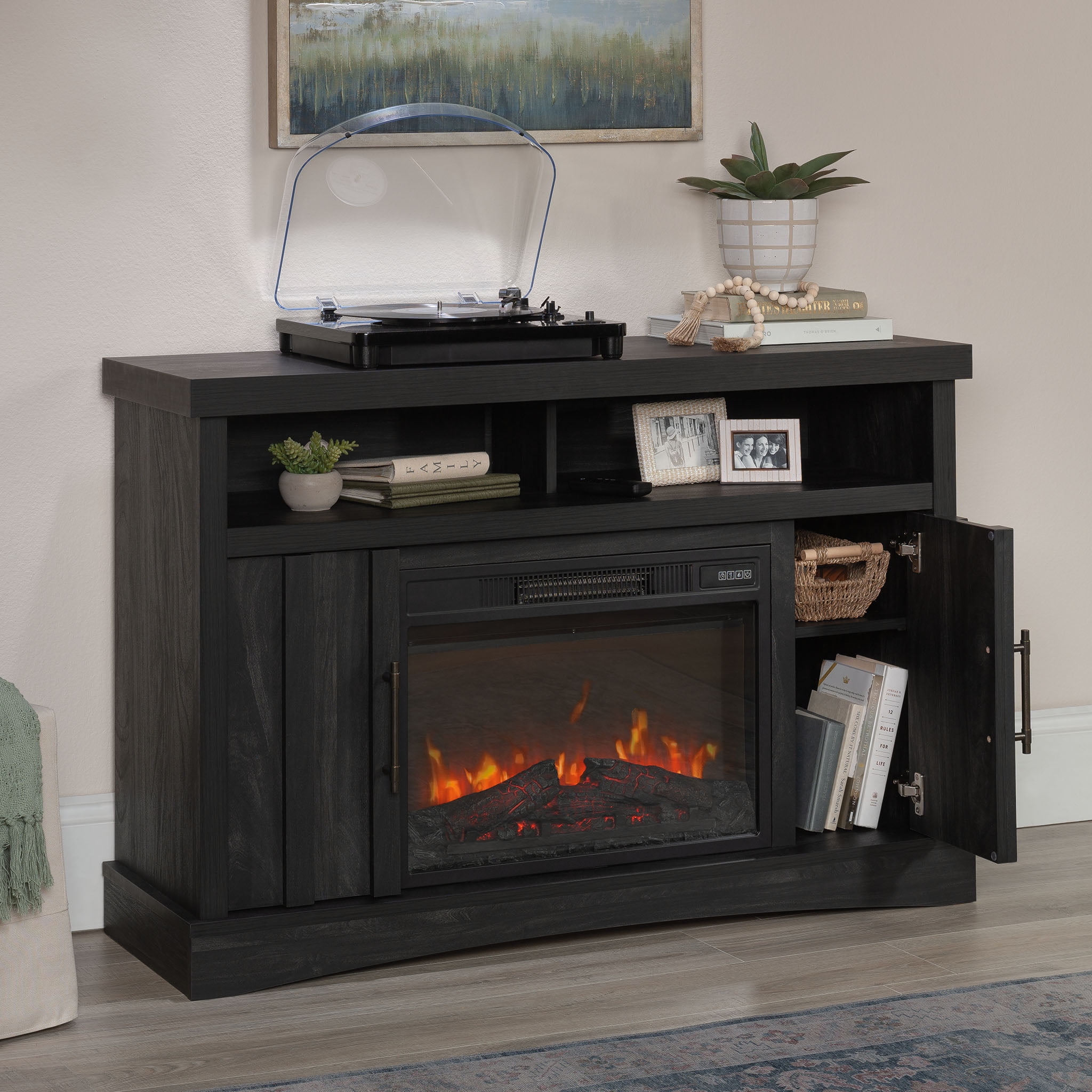 Sauder Entertainment/Fireplace TV Stand for TV's up to 50", Black Finish