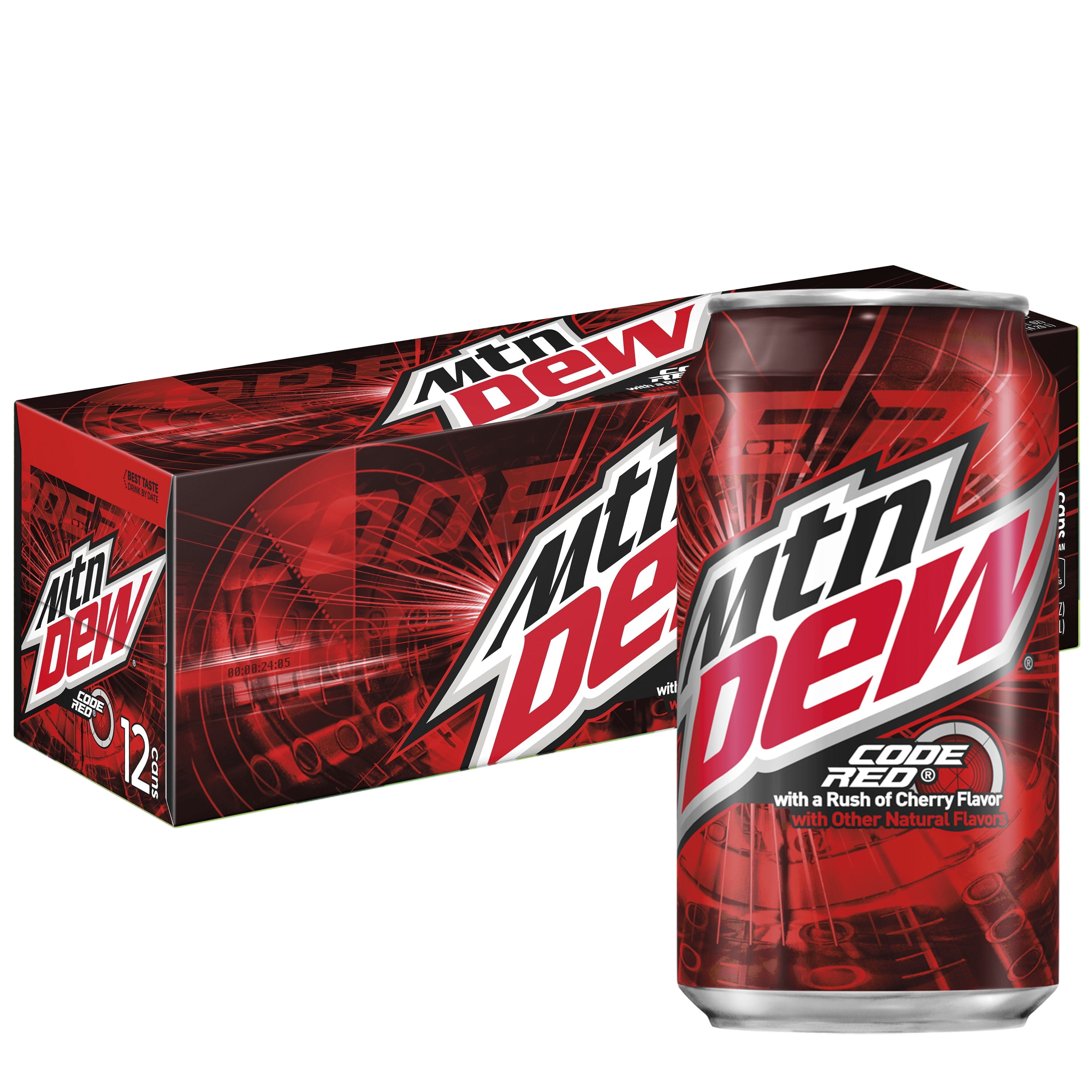 Mountain Dew Code Red Cherry Flavored Soda Pop 12 Oz 12 Pack Cans Walmart Com