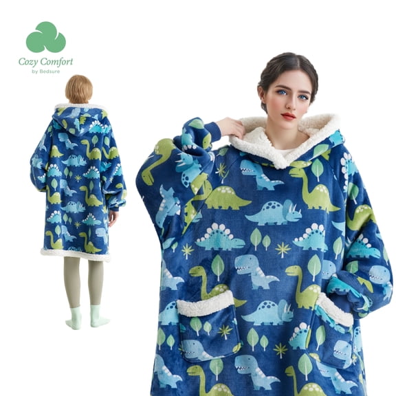 Cozy Comfort Wearable Blanket Hoodie with Sleeves - Sherpa Hooded Blanket as Dinosaur Gifts for Adults Men Boyfriend Girlfriend, Warm Sweatshirt Blanket