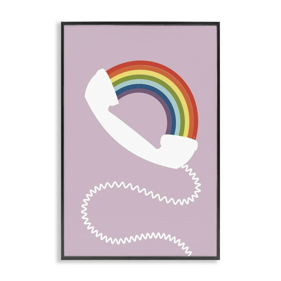 Stupell Industries Rainbow Phone on Pink Novelty Painting Black Framed Art Print Wall Art, 12 x 18